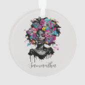 Floral Classy Afro Frau Ornament (Rückseite)