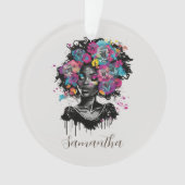 Floral Classy Afro Frau Ornament (Vorderseite)