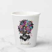Floral Classy Afro Frau Pappbecher (Vorderseite)