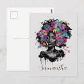 Floral Classy Afro Frau Postkarte (Vorne/Hinten)