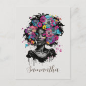 Floral Classy Afro Frau Postkarte (Vorderseite)