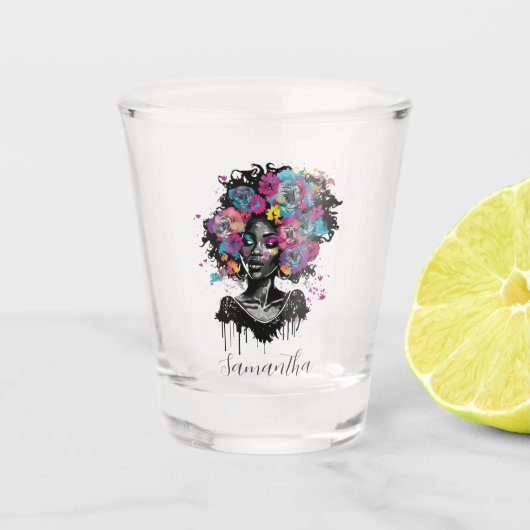 Floral Classy Afro Frau Schnapsglas (Vorderseite)