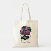 Floral Classy Afro Frau Tragetasche (Rückseite)