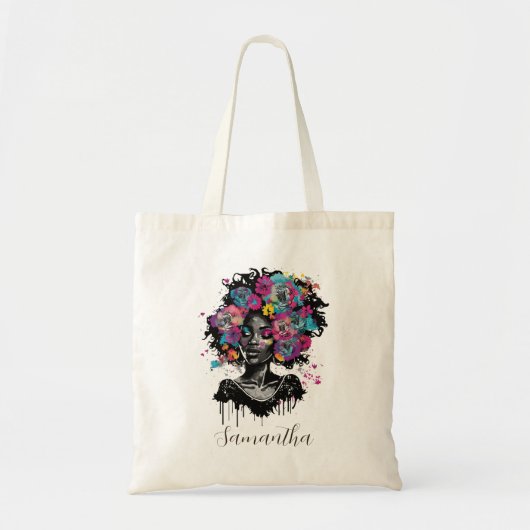 Floral Classy Afro Frau Tragetasche (Vorne)