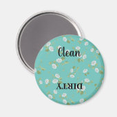 Floral Clean Dirty White Daisies Teal Dishwasher Magnet (Vorderseite/Rückseite)