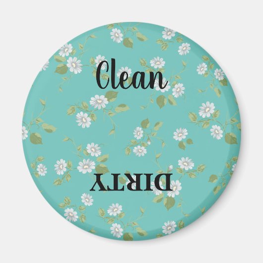 Floral Clean Dirty White Daisies Teal Dishwasher Magnet (Vorne)