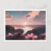 Floral Cliffside Ocean View Postkarte (Vorderseite)