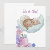 Floral cloud Baby girl Shower Einladung (Vorne/Hinten)