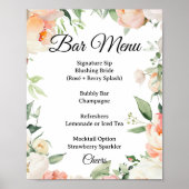 Floral Cocktail Bar Menu Bridal Shower Sign Poster (Vorne)