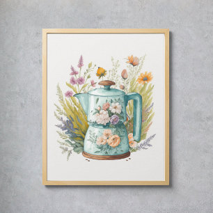 Floral Coffee Küche Wasserfarbe Botanischer Boho Poster