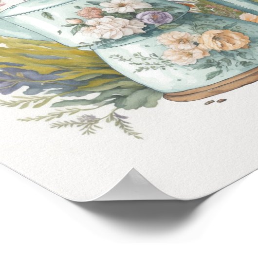 Floral Coffee Küche Wasserfarbe Botanischer Boho Poster (Ecke)