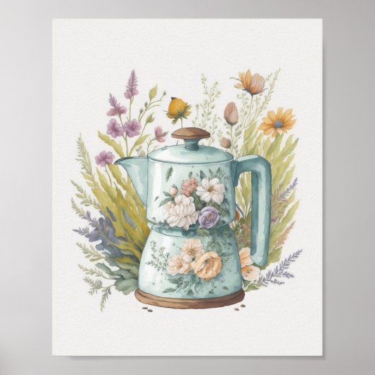 Floral Coffee Küche Wasserfarbe Botanischer Boho Poster (Vorne)