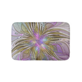 Floral Colorful Abstract Fractal With Pink & Gold Badematte