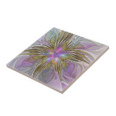 Floral Colorful Abstract Fractal With Pink & Gold Fliese (Seite)