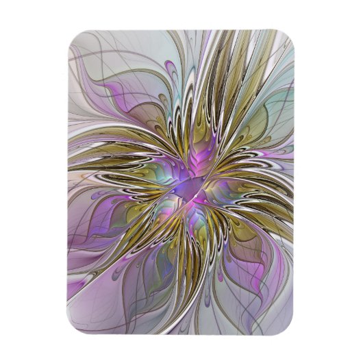 Floral Colorful Abstract Fractal With Pink & Gold Magnet (Vertikal)