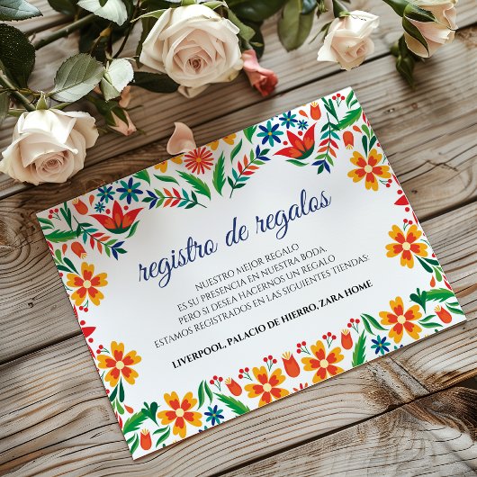 Floral Colorful Botanical Flowers Spanish Wedding Begleitkarte