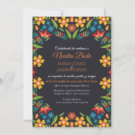 Floral Colorful Botanical Flowers Spanish Wedding Einladung