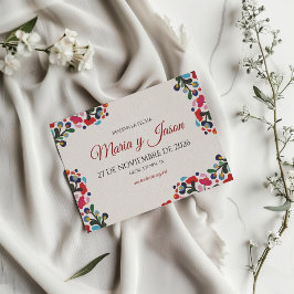 Floral Colorful Botanical Flowers Spanish Wedding Save The Date