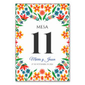 Floral Colorful Botanical Flowers Spanish Wedding Tischnummer (Vorderseite)