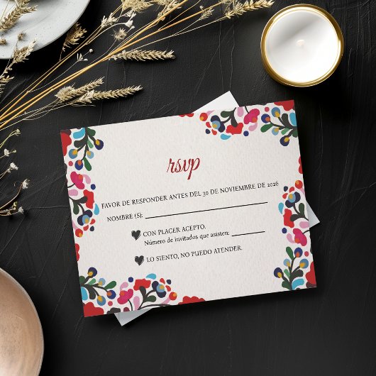 Floral Colorful Fiesta Spanish Wedding RSVP Karte