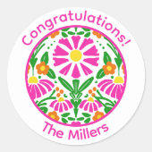 Floral Congrats – Personalized & Fun! Runder Aufkleber (Vorderseite)
