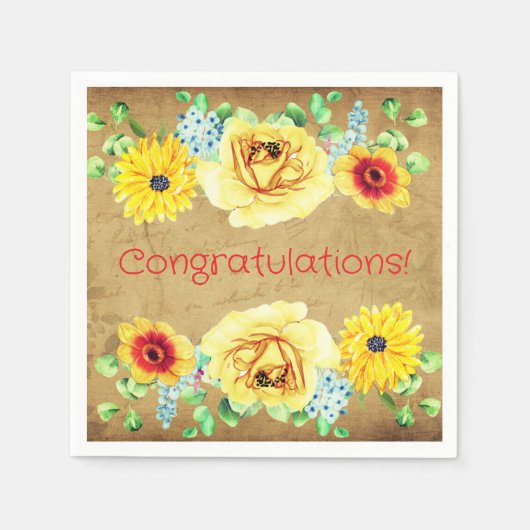 Floral Congratulations Paper Party Napkins Serviette (Vorderseite)