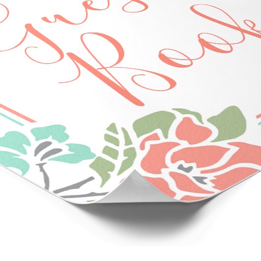 Floral Coral Aquamarin Brautparty Gästebuchsignatu Poster (Ecke)