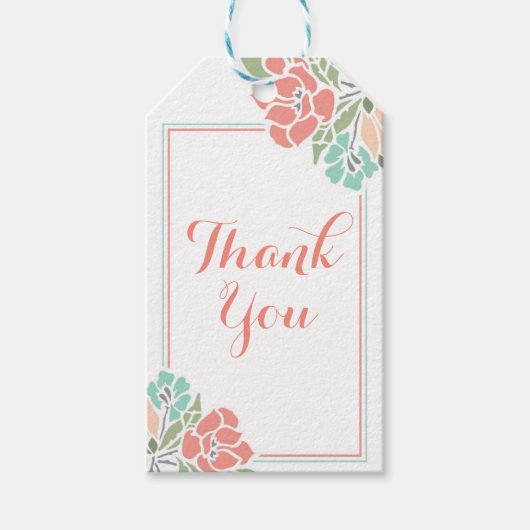 Floral Coral Aquamarin Vielen Dank Geschenkanhänger (Vorderseite)