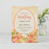 Floral Coral English Garden Country Wedding Einladung (Stehend Vorderseite)