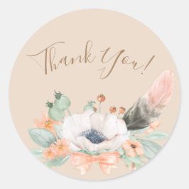 Floral Coral Watercolor Minimalistisch Vielen Dank Runder Aufkleber