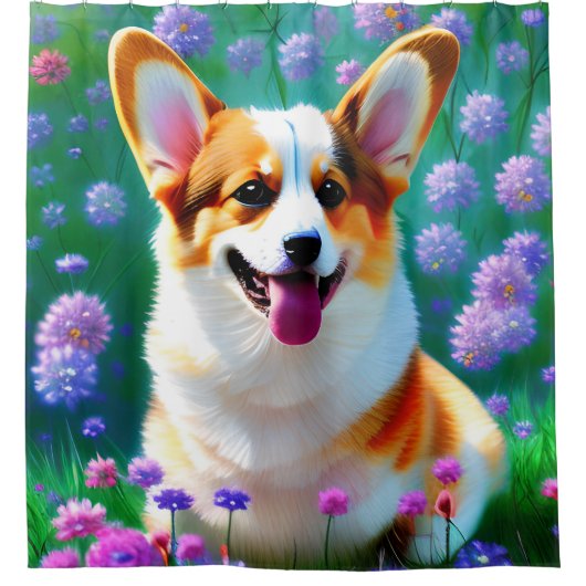 Floral Corgi Duschvorhang (Vorderseite)