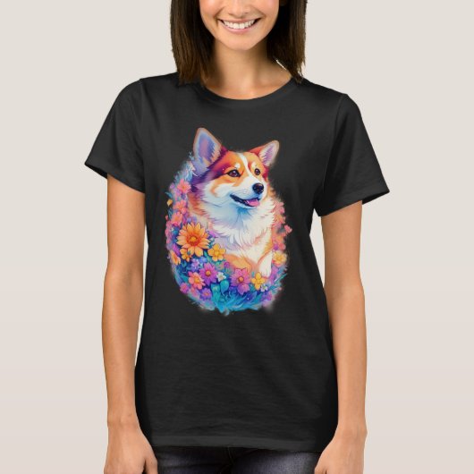 Floral Corgi rainbow  Cute Dog Graphic T-Shirt (Vorderseite)