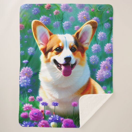 Floral Corgi Sherpadecke (Vorderseite)