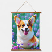 Floral Corgi Wandteppich Mit Holzrahmen (Vorderseite)
