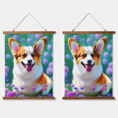 Floral Corgi Wandteppich Mit Holzrahmen (Doppelt)