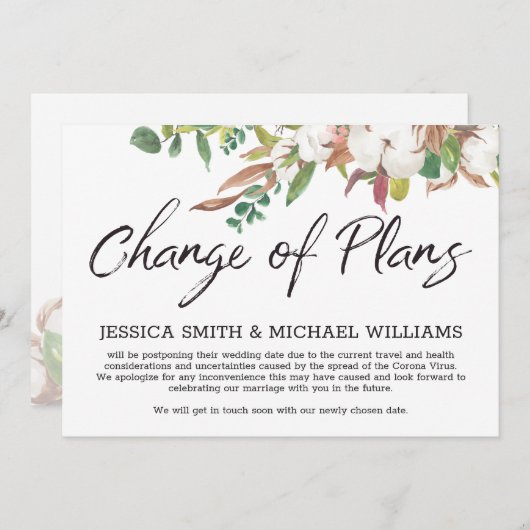Floral Corona Virus Hochzeit verzögert die Datumsk Einladung (Vorne/Hinten)