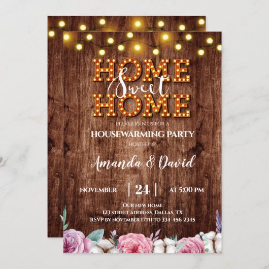Floral Coton Rustic Housewarming Party Einladung (Vorne/Hinten)