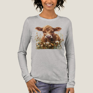 Floral cottagecore highland baby cow  Tri-Blend shirt