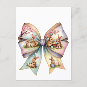 Floral Cottontail Bunny Coquette Bow Rabbit Oster Feiertagspostkarte