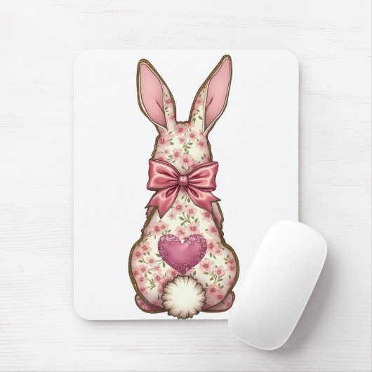 Floral Cottontail Bunny Coquette Bow Rabbit Oster Mousepad (Mit Mouse)