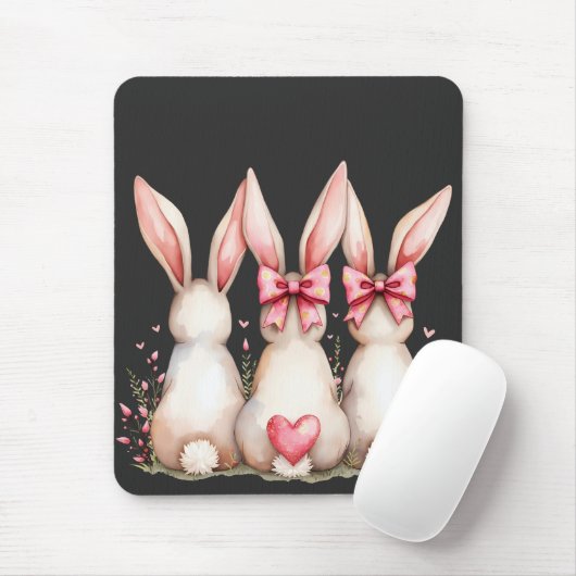 Floral Cottontail Bunny Coquette Bow Rabbit Oster Mousepad (Mit Mouse)