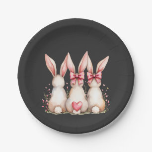 Floral Cottontail Bunny Coquette Bow Rabbit Oster Pappteller