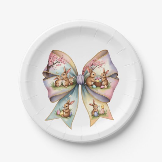 Floral Cottontail Bunny Coquette Bow Rabbit Oster Pappteller (Vorderseite)