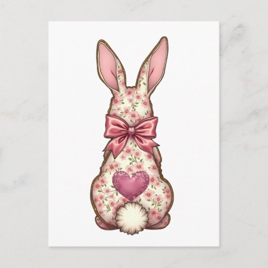 Floral Cottontail Bunny Coquette Bow Rabbit Oster Postkarte (Vorderseite)