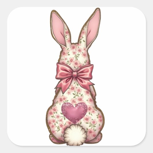 Floral Cottontail Bunny Coquette Bow Rabbit Oster Quadratischer Aufkleber (Vorderseite)