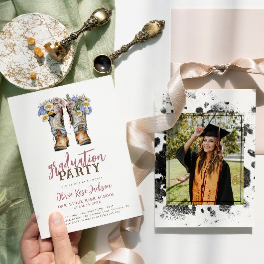 Floral Cowboy Boots Western Graduation Party Einladung