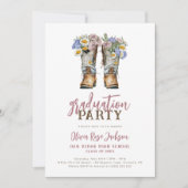 Floral Cowboy Boots Western Graduation Party Einladung (Vorderseite)