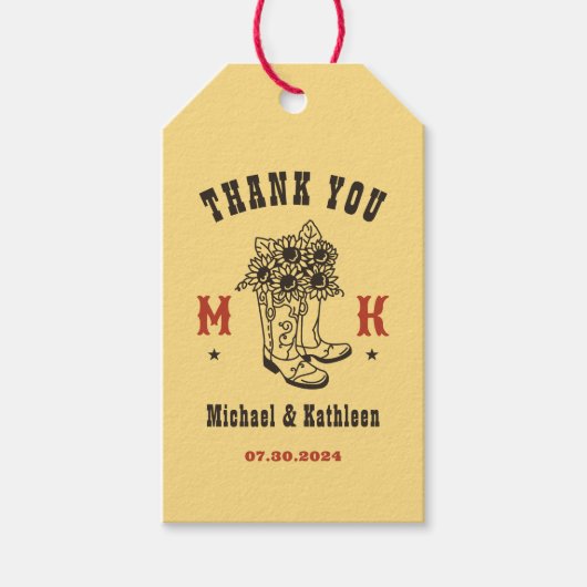 Floral Cowboy Boots Western Land Rustikale Hochzei Geschenkanhänger (Vorderseite)