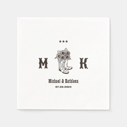 Floral Cowboy Boots Western Land Rustikale Hochzei Serviette (Vorderseite)