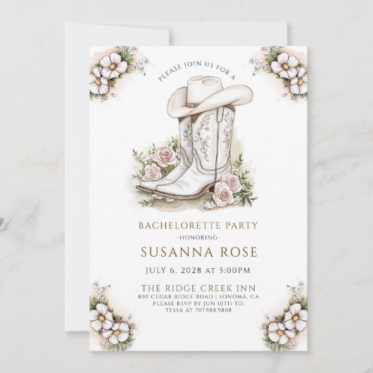 Floral Cowgirl Hat Boots Junggeselinnen-Abschied Einladung (Vorderseite)